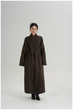 Asymmetric Button Long Wool Coat