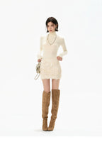 Ivory Sequin Fringe Draped Mini Skirt