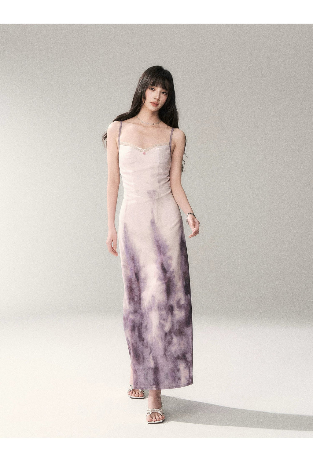 Sunset Lavender Gradient Printed Slip Maxi Dress