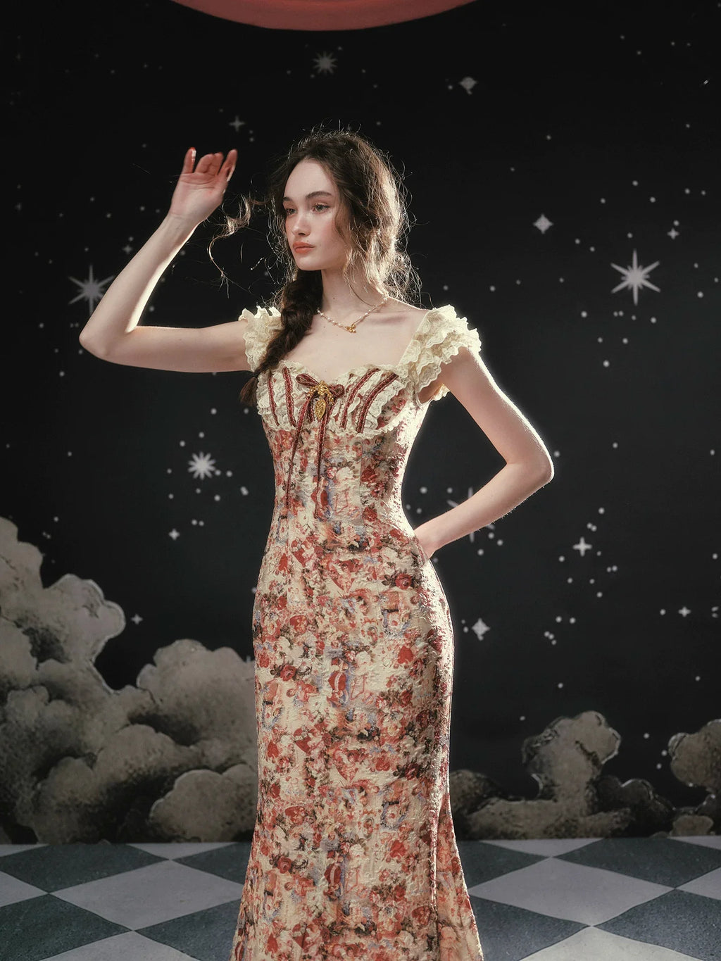 Vintage Lace-Patchwork Floral Mermaid Dress
