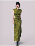 Chinese-Style Slit Cheongsam Maxi Dress