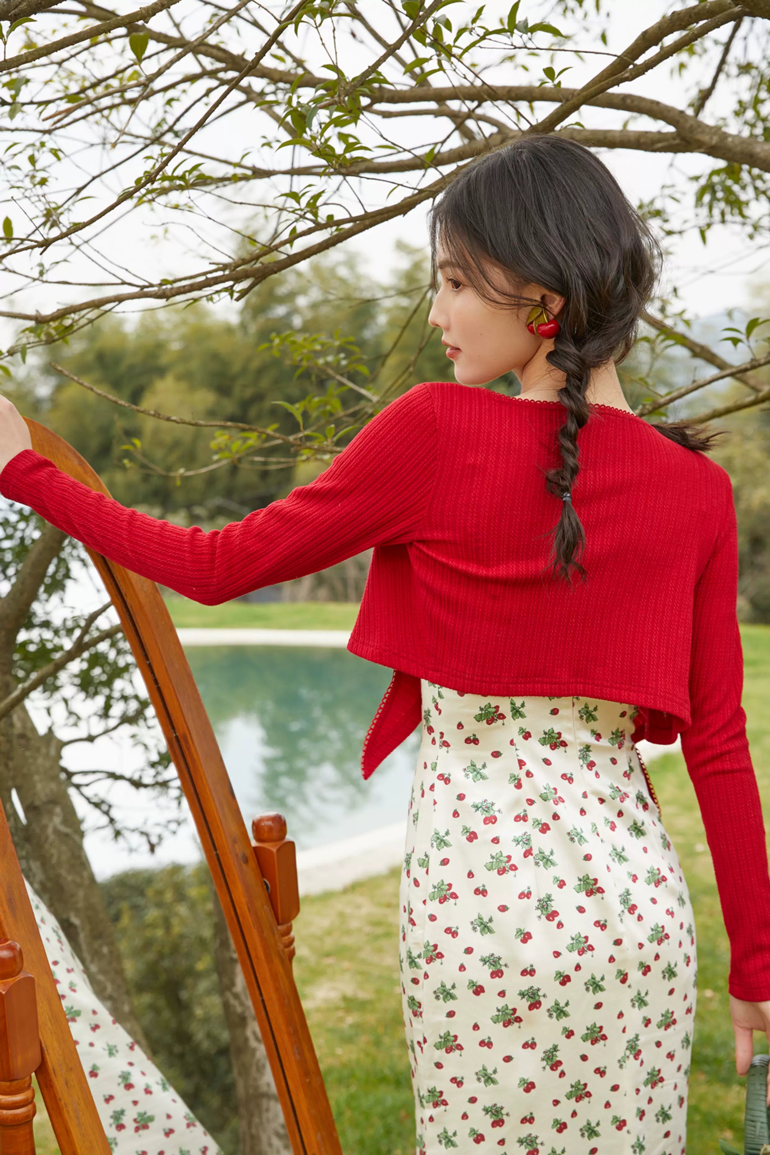 Vintage Satin Floral Slip Dress & Cardigan Set