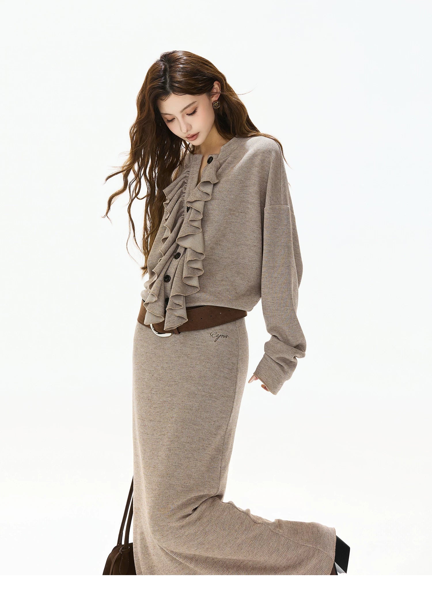 Logo-Embroidered High-Waist Knit Maxi Skirt