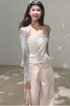 Lyocell Wool Lace-Trim Fitted Knit Cardigan