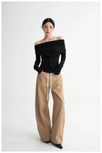 Neck Off-Shoulder Fitted Long Sleeve T-Shirt