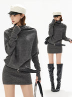 Cowl-Neck Wool Knit Mini Dress
