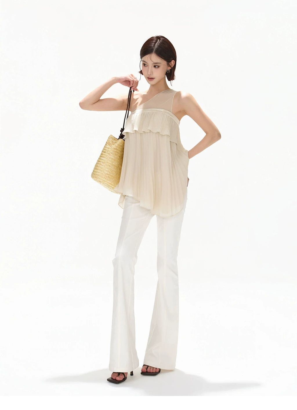 Ethereal Resort One-Shoulder Mesh Top