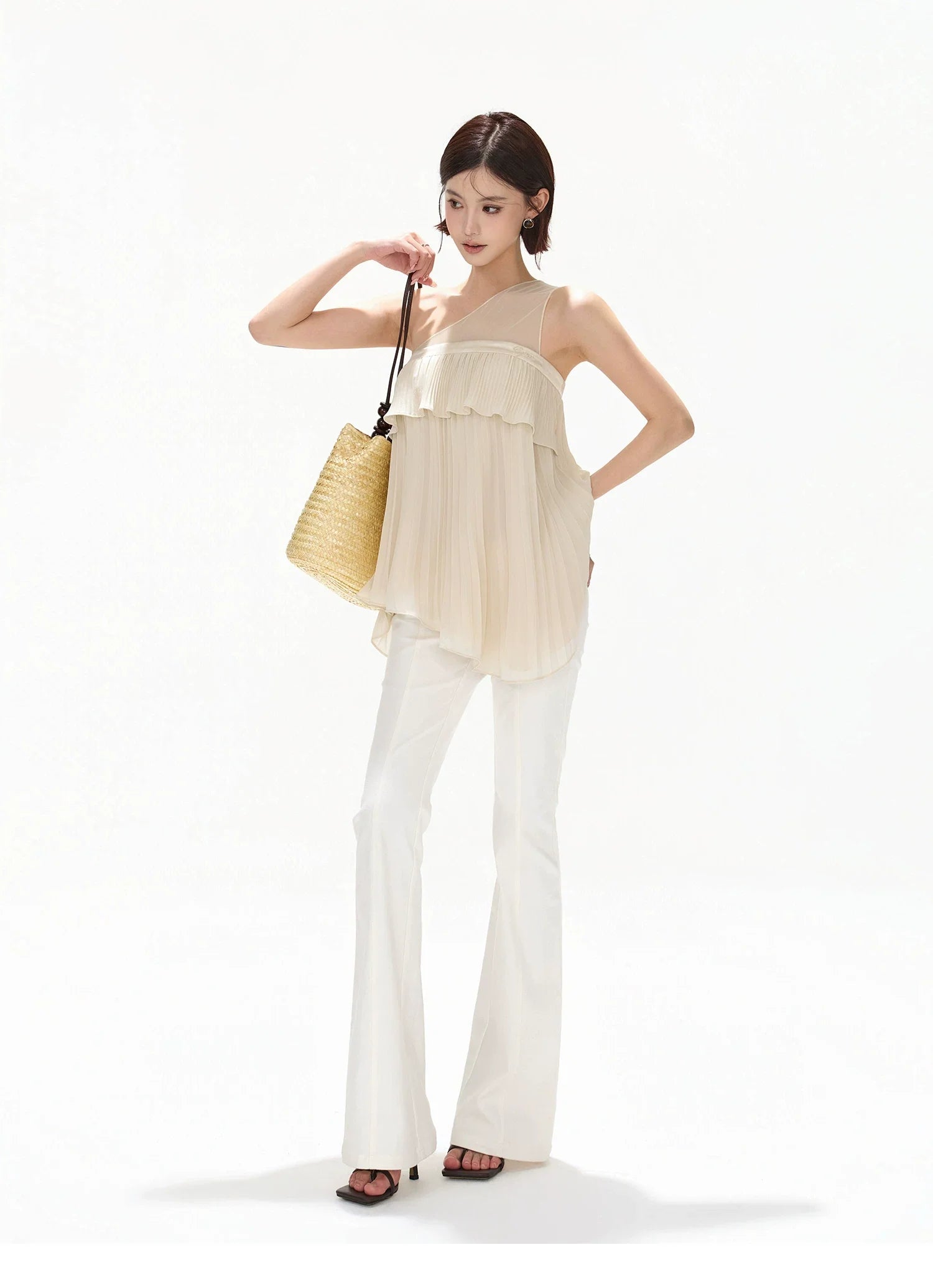Ethereal Resort One-Shoulder Mesh Top
