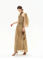 French Court Halter Draped Knit Maxi Dress