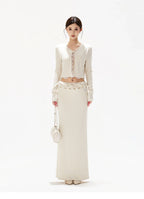Apricot Lace Panel Knit Two-Piece Set