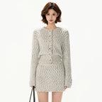 Knit Cardigan & Mini Skirt Tweed-Style Set