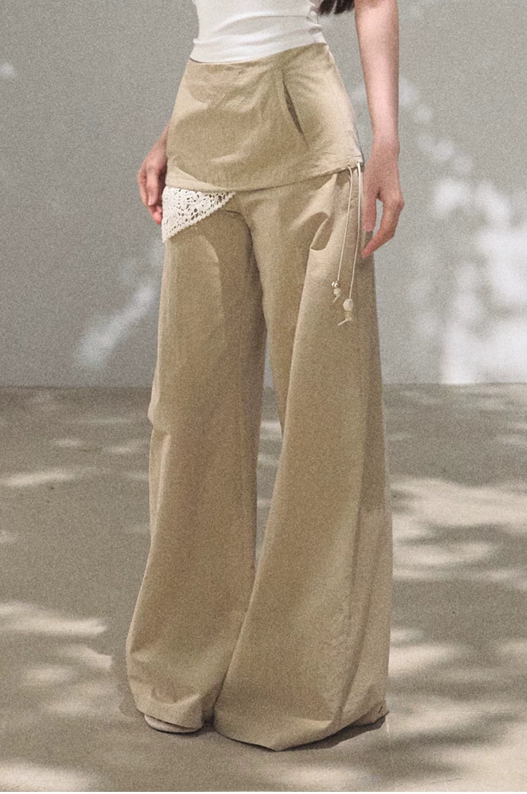 Bohemian Detachable Scarf Wide-Leg Relaxed Trousers