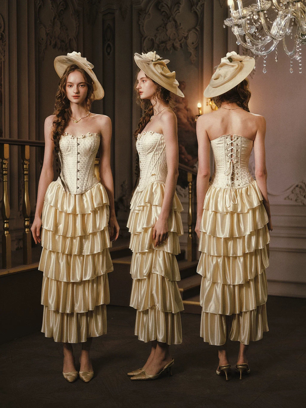 Golden Hour French Strapless Corset Top & Tiered Skirt Set