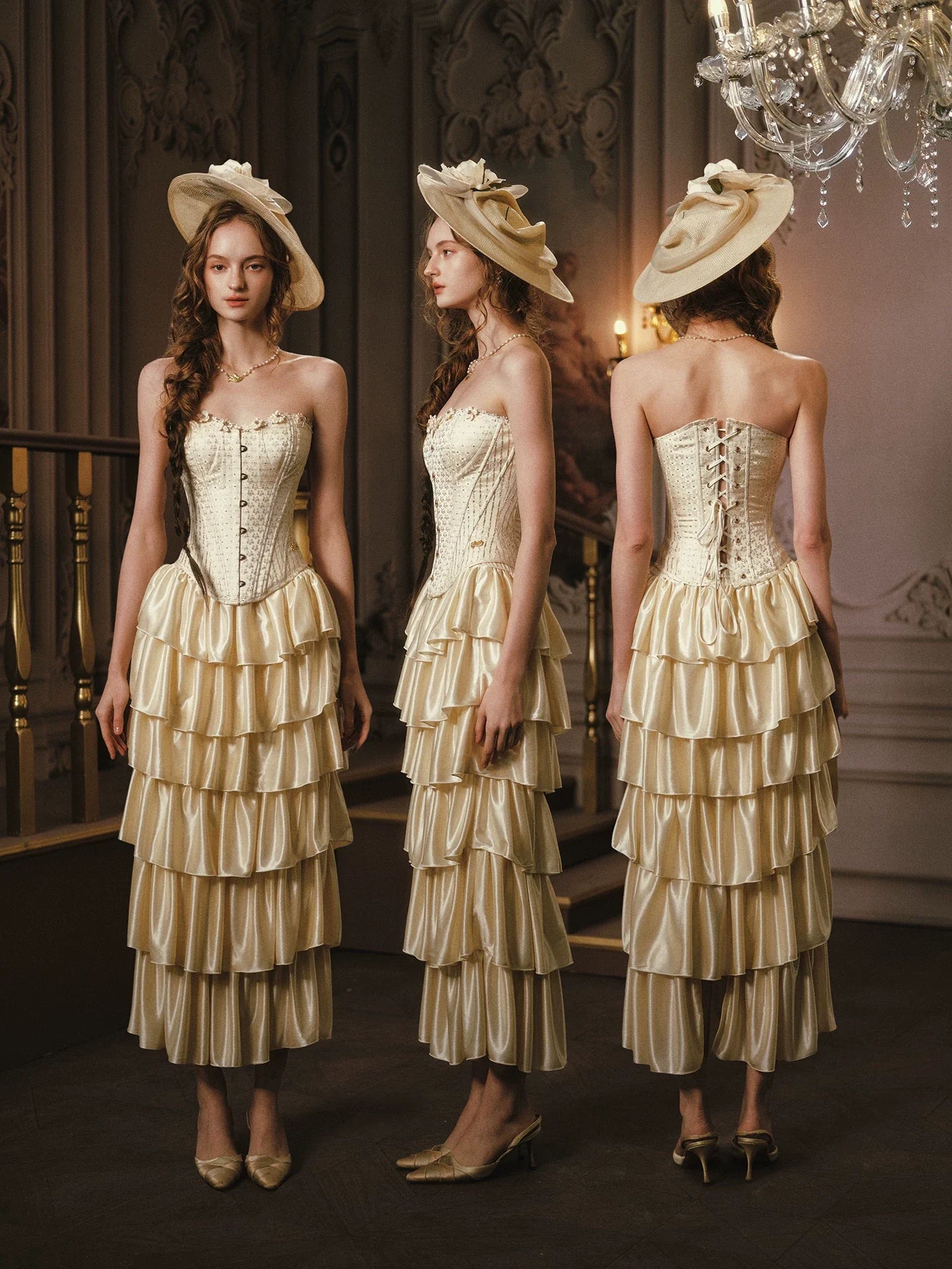 Golden Hour French Strapless Corset Top & Tiered Skirt Set