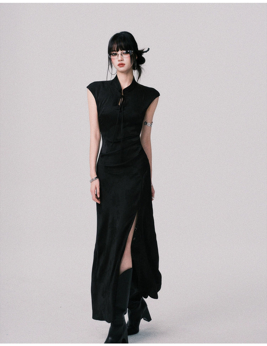 Chinese-Style Slim-Fit Cheongsam Maxi Dress