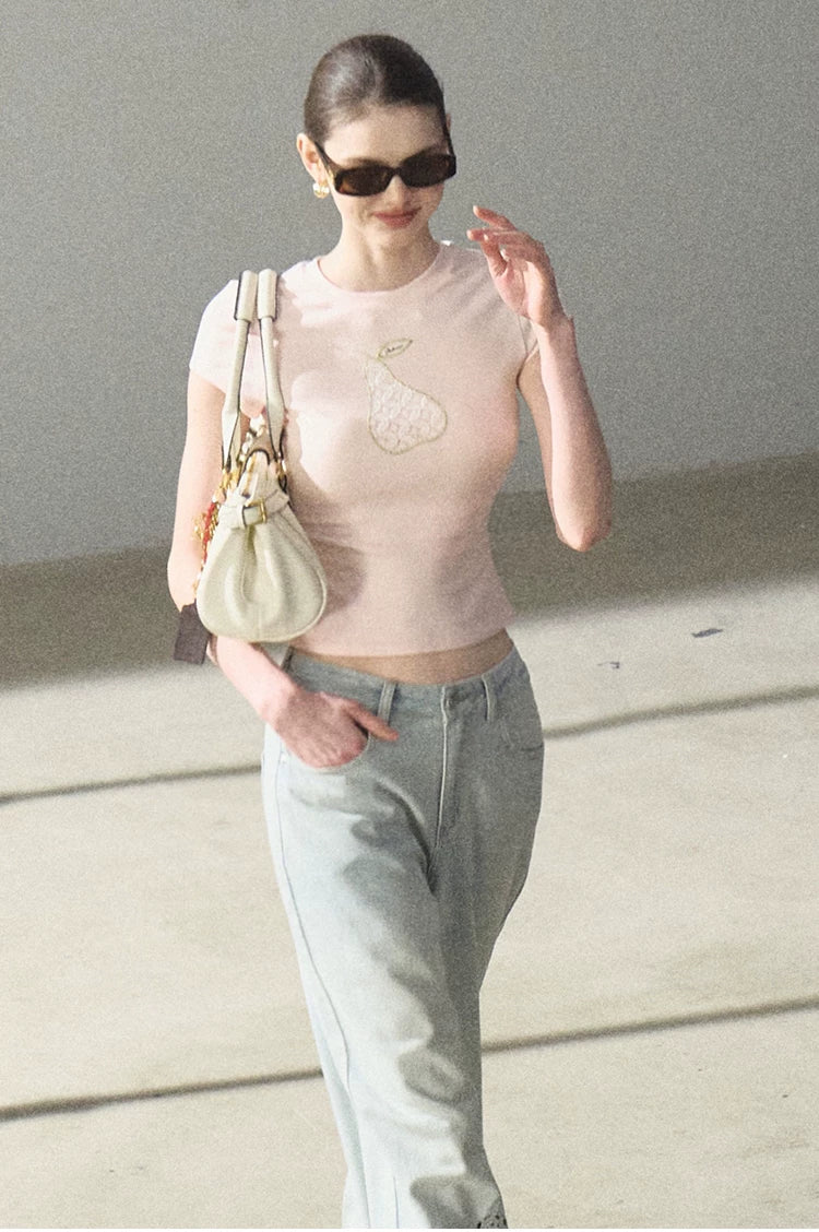 Bohemian Cut-Out Embroidered Wide-Leg Denim Trousers