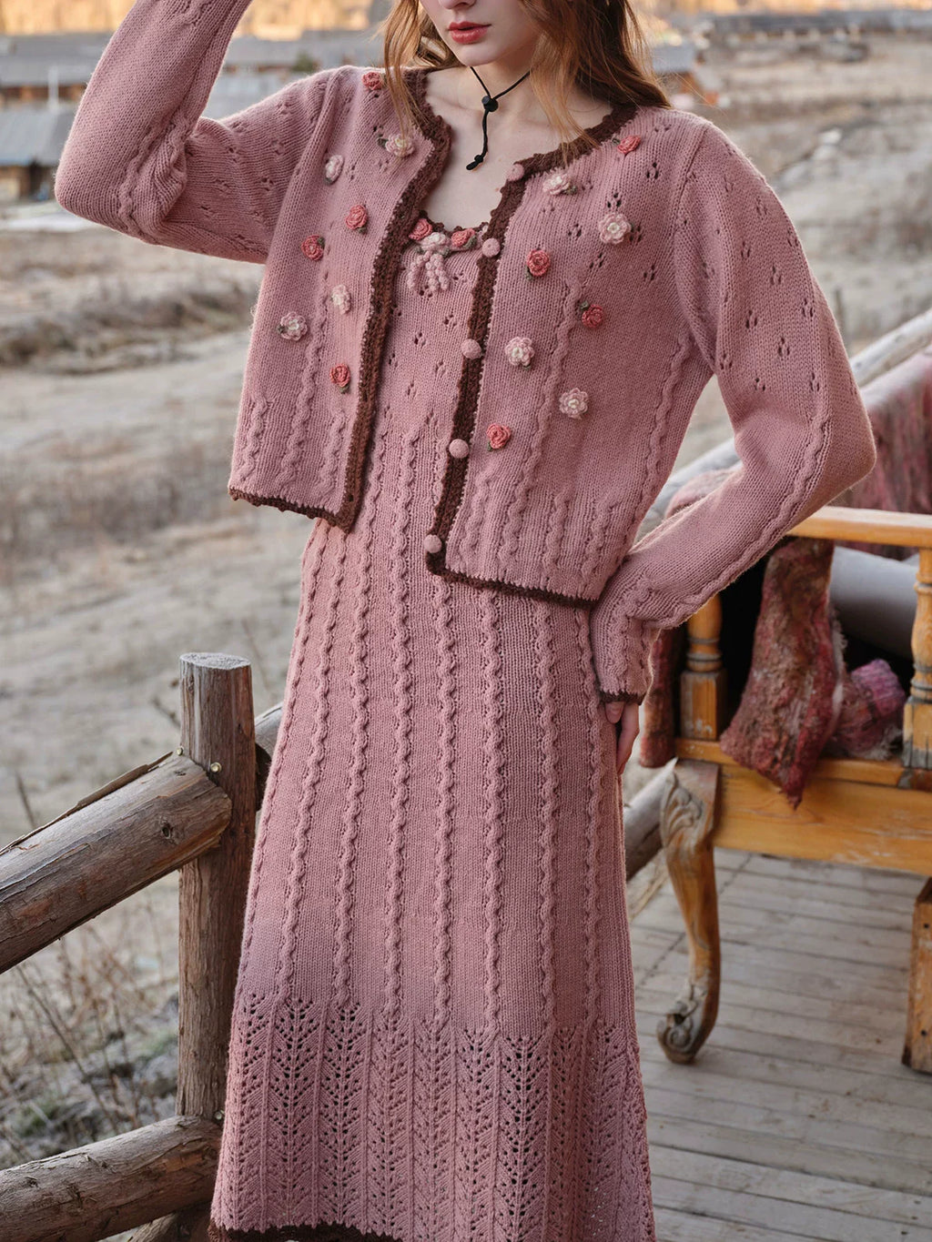 Floral Juliet Vintage Knit Dress & Cardigan Set