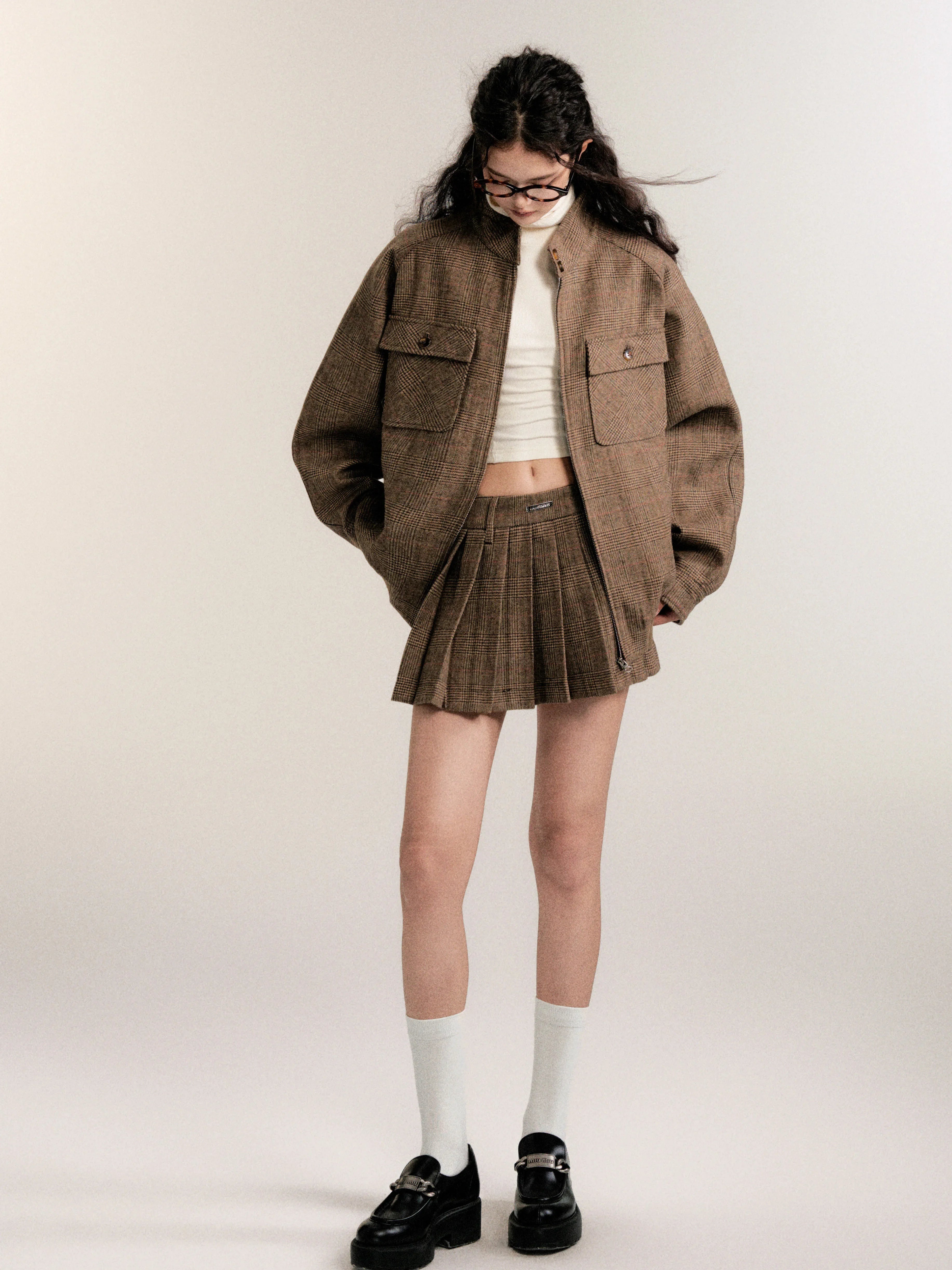 Vintage Collegiate Wool Jacket & Mini Skirt Set