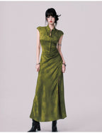 Chinese-Style Slit Cheongsam Maxi Dress