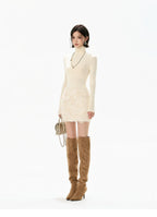 Ivory Sequin Fringe Draped Mini Skirt