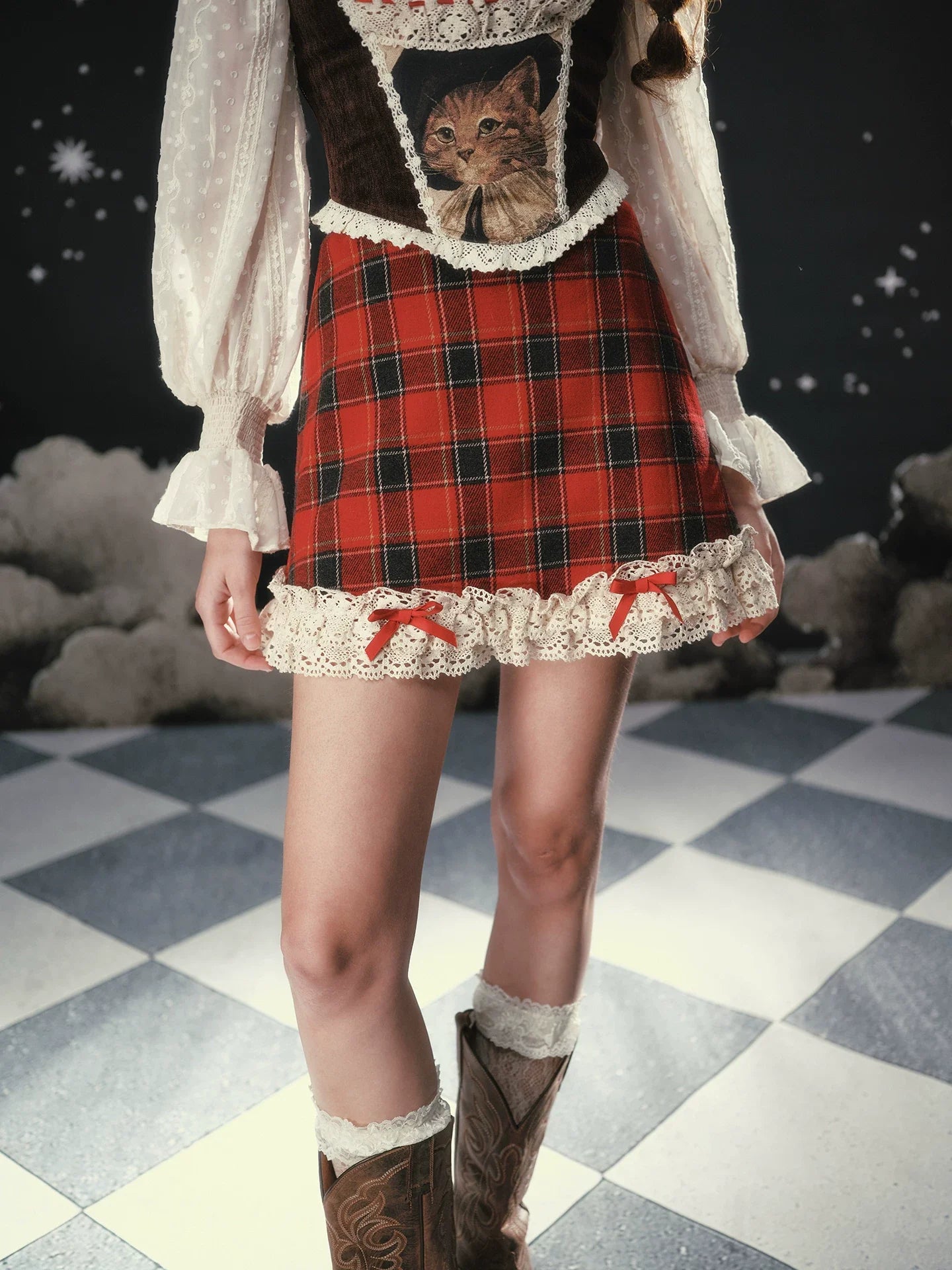 Christmas Night Corset Top & Plaid Skirt Set