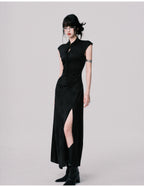 Chinese-Style Slim-Fit Cheongsam Maxi Dress