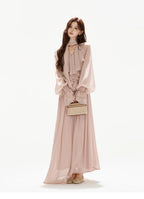 V-Neck Lantern Sleeve Maxi Dress