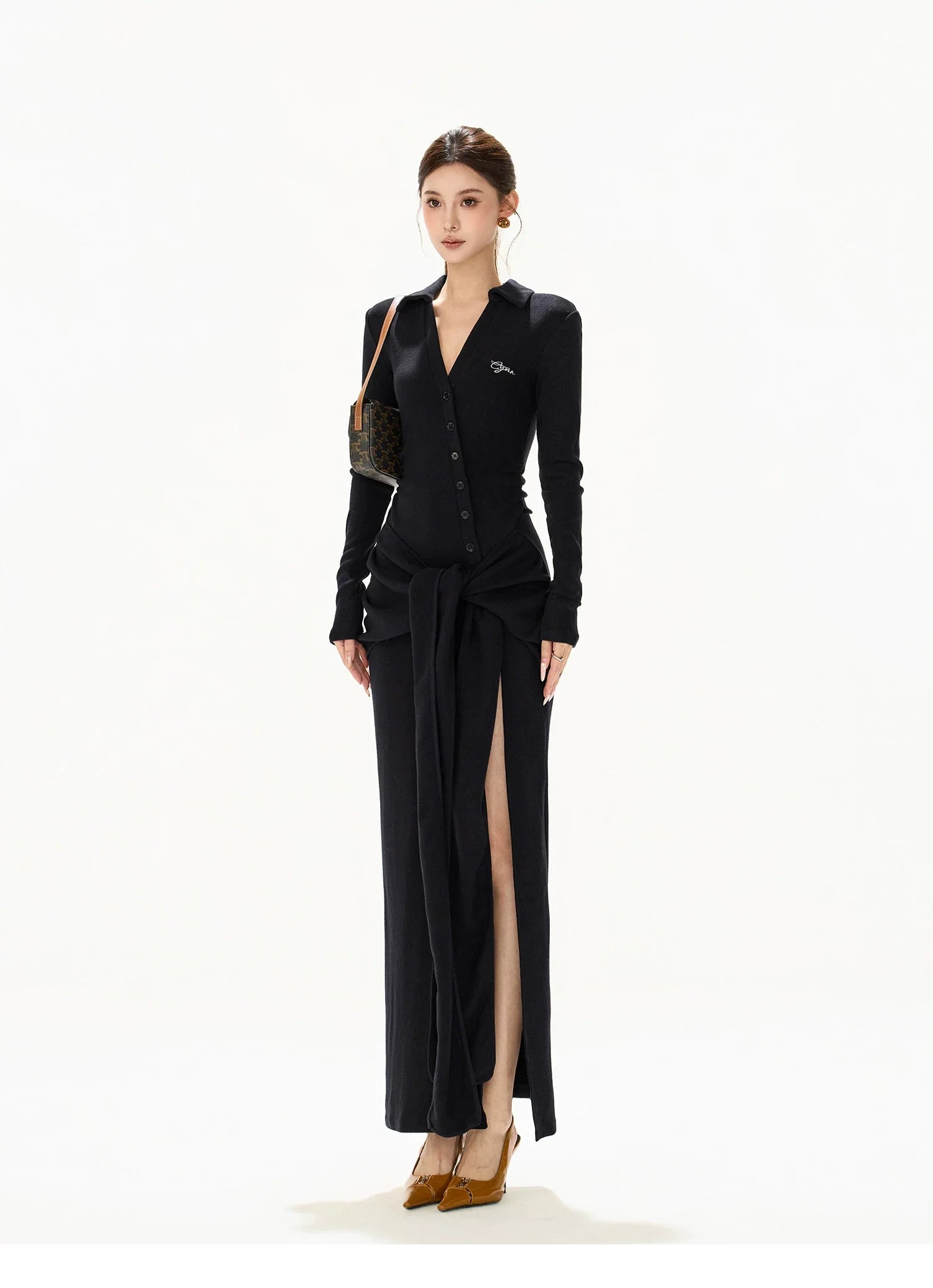 High-Slit Lace-Up Bodycon Maxi Dress