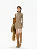 Lace High-Neck Knit Mini Dress