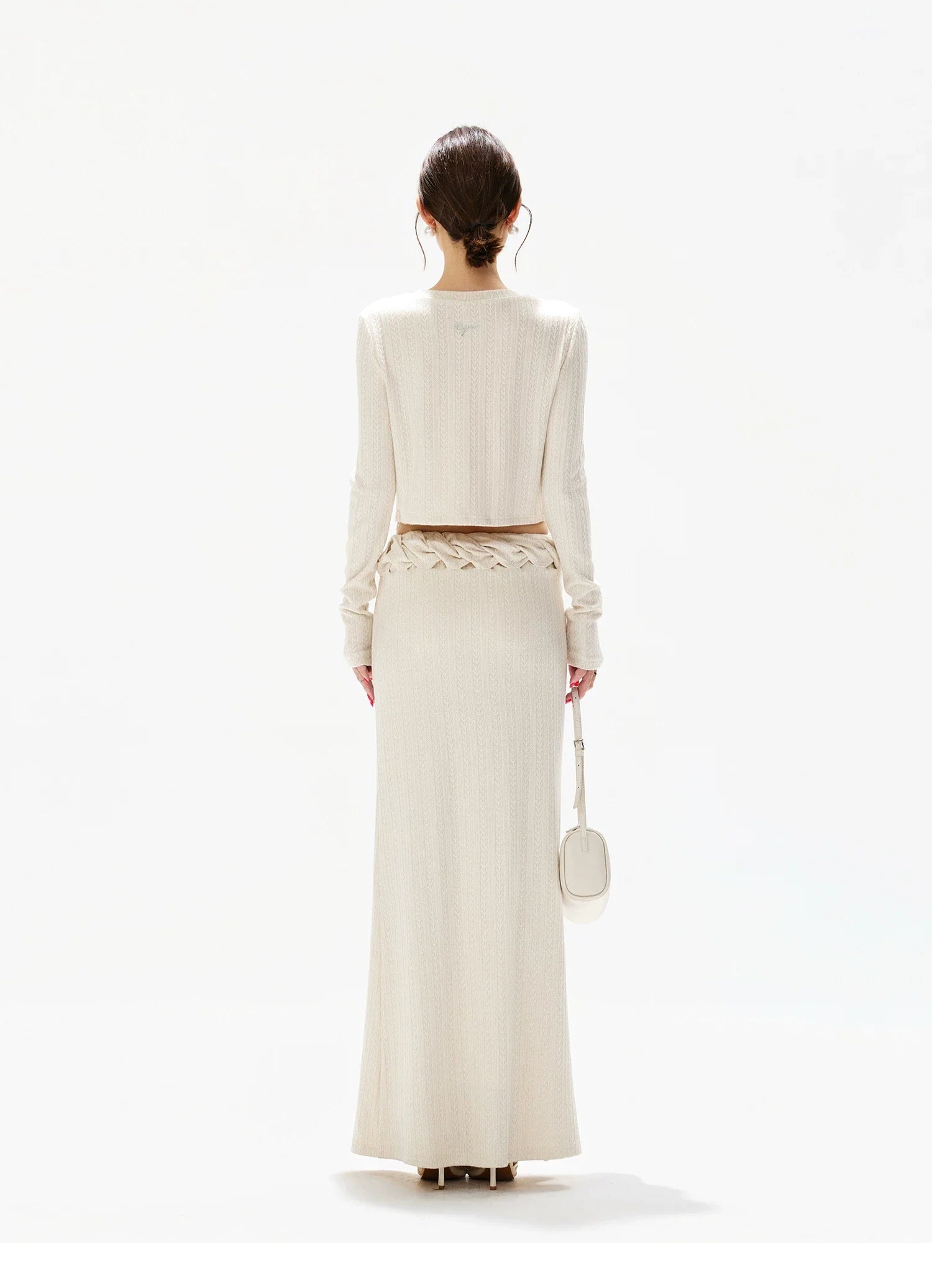 Apricot Lace Panel Knit Two-Piece Set