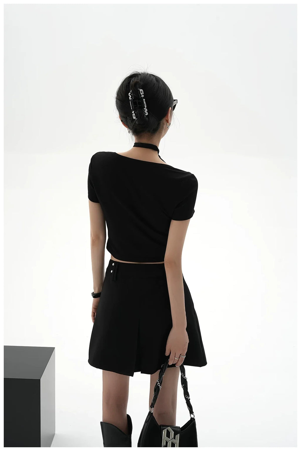 Tie-Detail Square-Neck Cropped T-Shirt