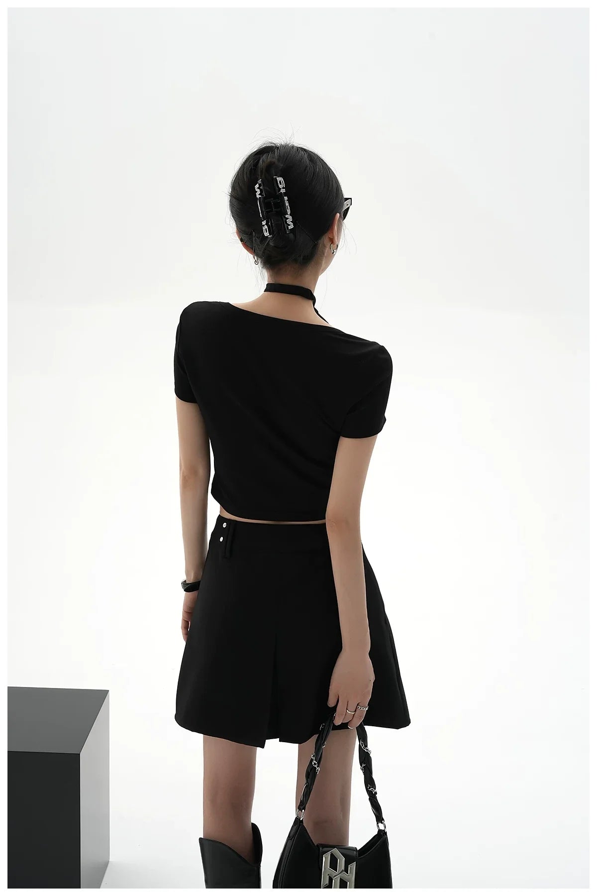 Tie-Detail Square-Neck Cropped T-Shirt