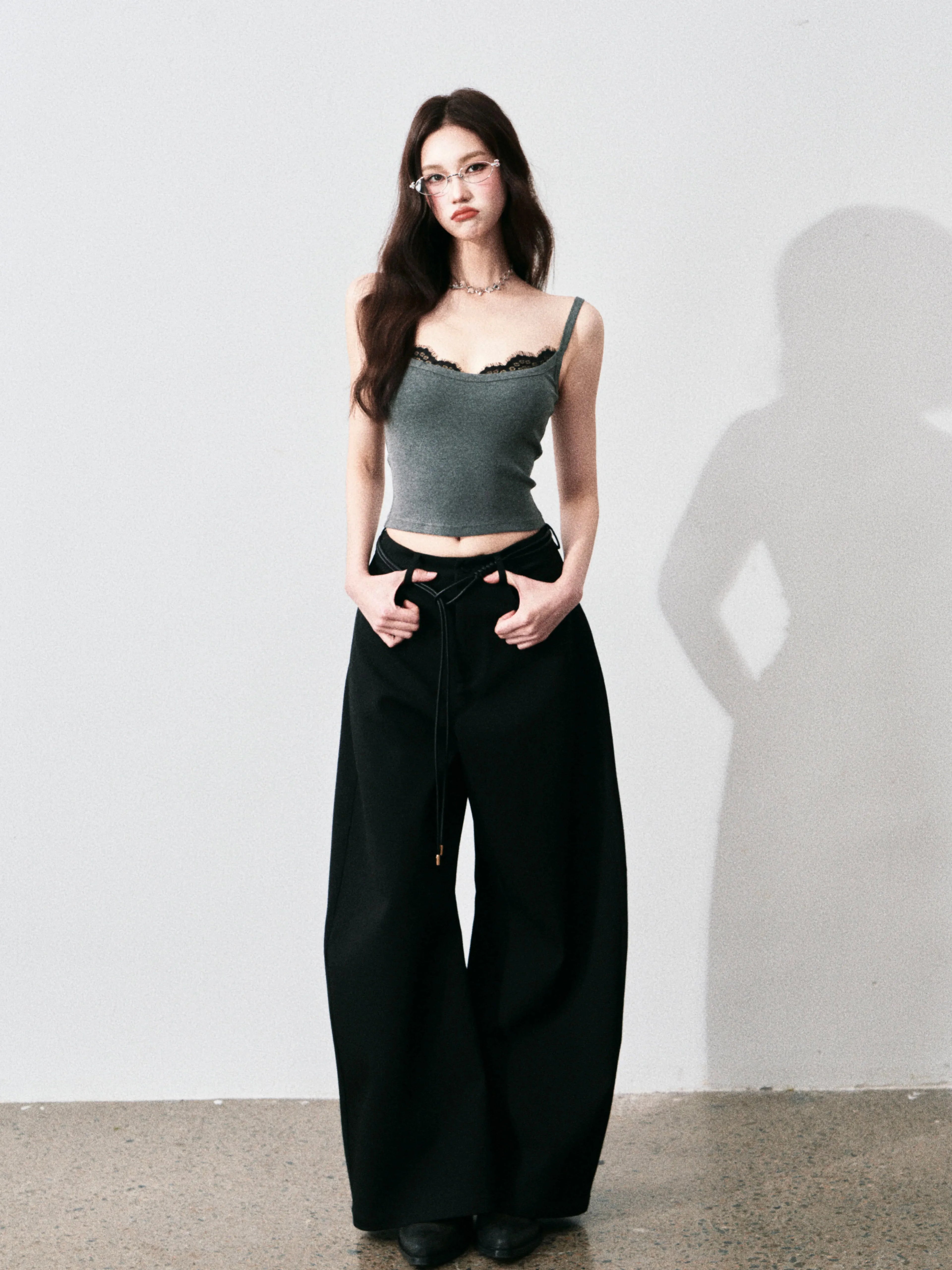 Contrast Lace Trim Slim-Fit Camisole