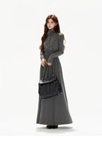 Pleated Waist-Defining A-Line Maxi Dress