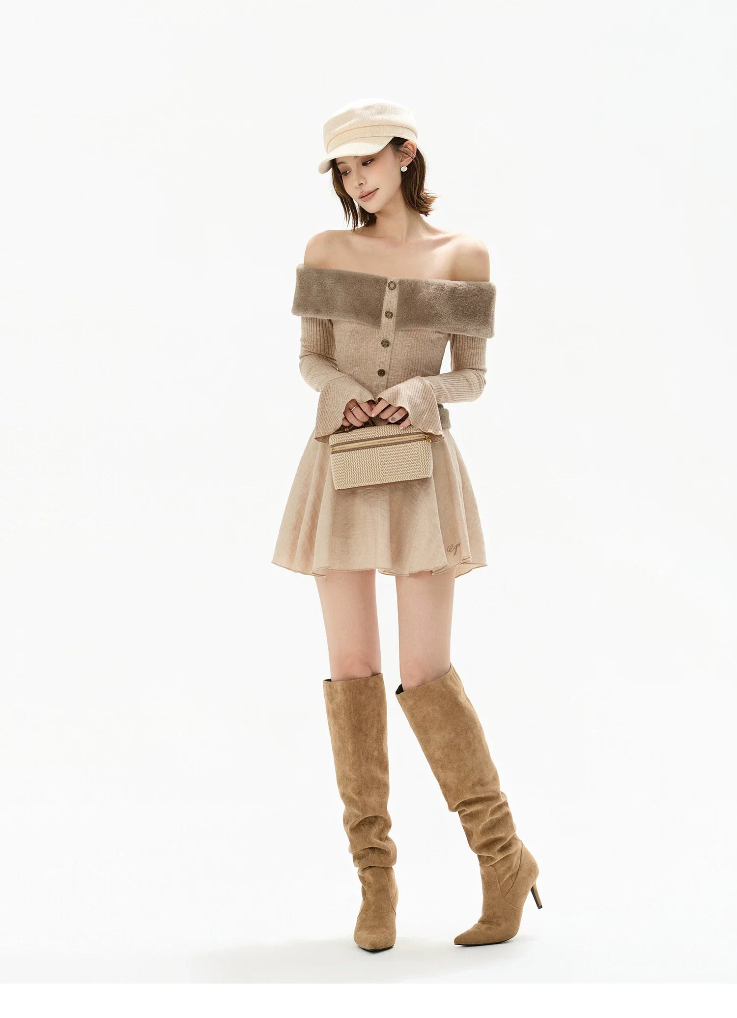 Mink Knit Off-Shoulder Dress