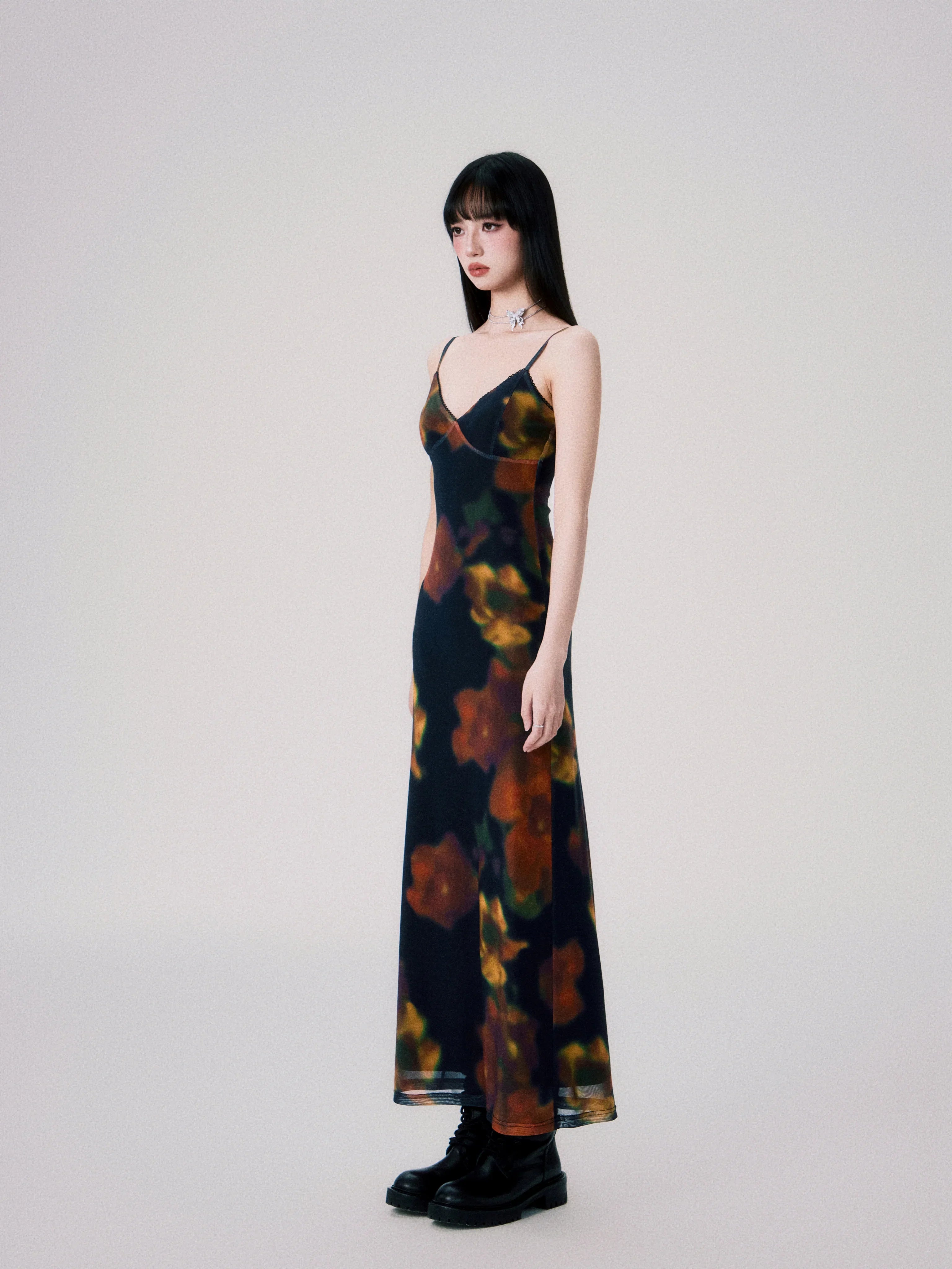 Vintage Printed Spaghetti-Strap Dress