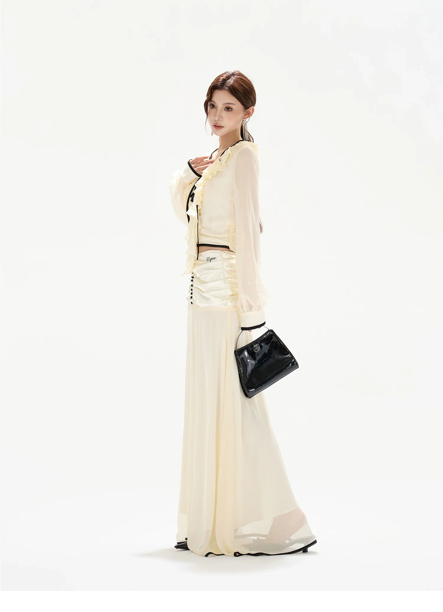 Chiffon Blouse & High-Waist Maxi Skirt Set