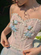 Blue Lily Strapless Corset Top & Mesh Skirt Set
