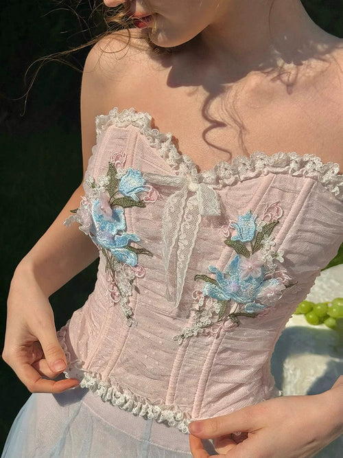 Blue Lily Strapless Corset Top & Mesh Skirt Set