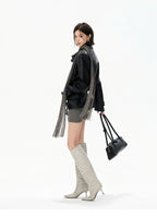 Minimalist Draped Turtleneck Knit Mini Dress with Tassel Ties
