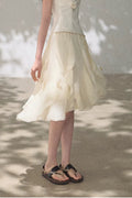 Asymmetric Ruffle Lace-Trim A-Line Midi Skirt