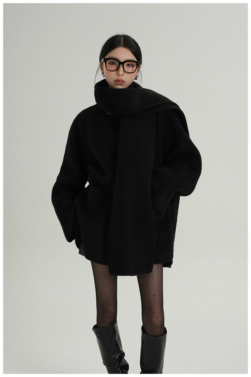 Scarf-Detail Cropped Wool Jacket