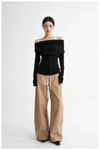Neck Off-Shoulder Fitted Long Sleeve T-Shirt