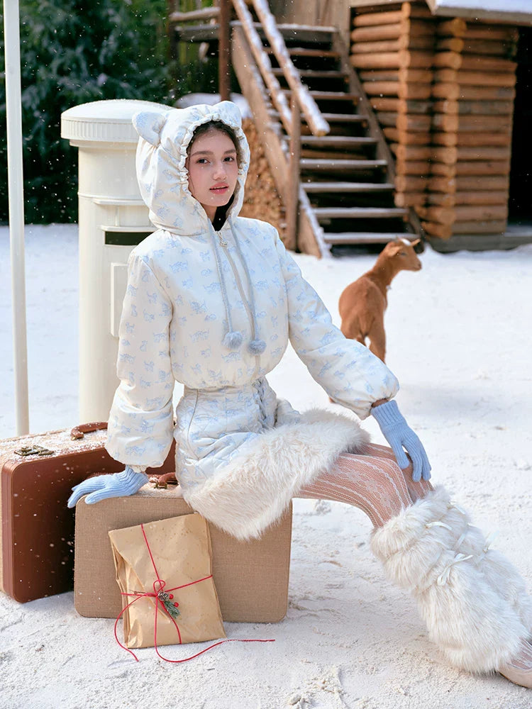 French Sweet Quilted Down Dress & Jacket Set