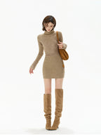Lace High-Neck Knit Mini Dress
