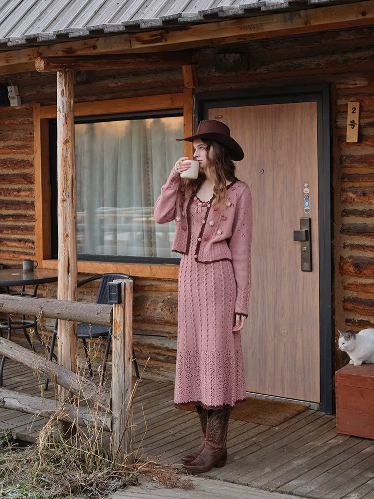 Floral Juliet Vintage Knit Dress & Cardigan Set