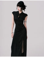 Chinese-Style Slim-Fit Cheongsam Maxi Dress