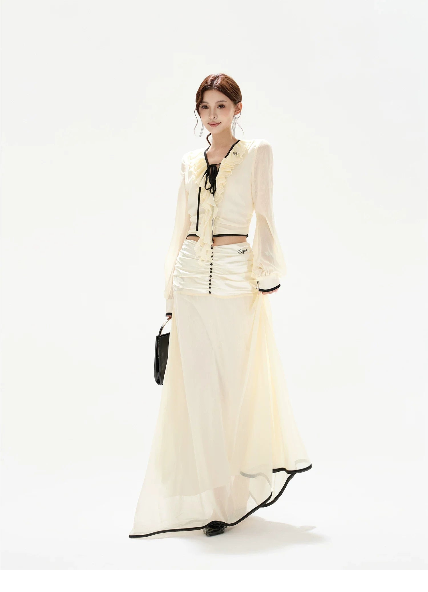 Chiffon Blouse & High-Waist Maxi Skirt Set