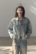 Washed Straight-Leg Wide Denim Pants