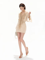 Elegant Ruffled Lace V-Neck Satin Mini Dress